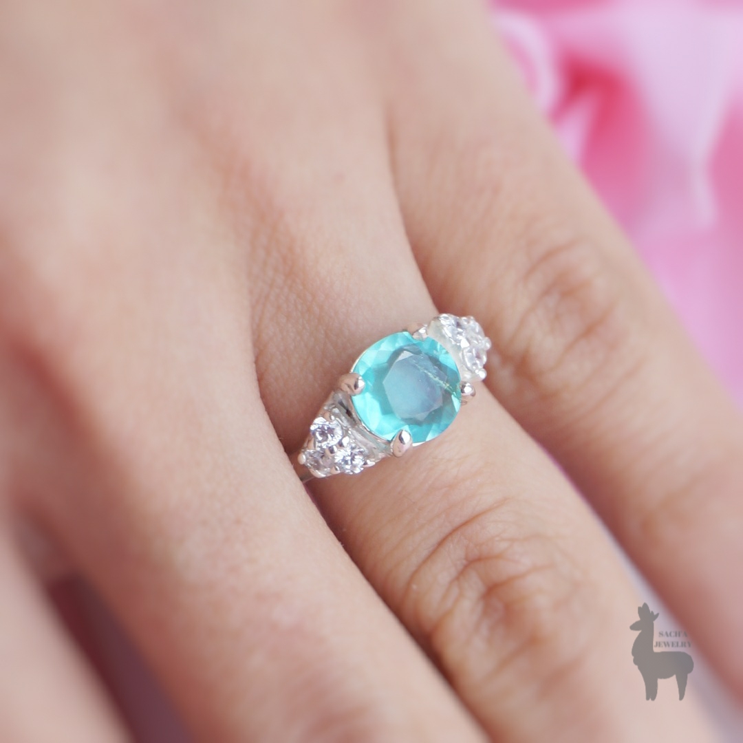 Anillo Caribean Ocean en Plata 950 con Ópalo Andino & Topacios Blancos - Imagen 4