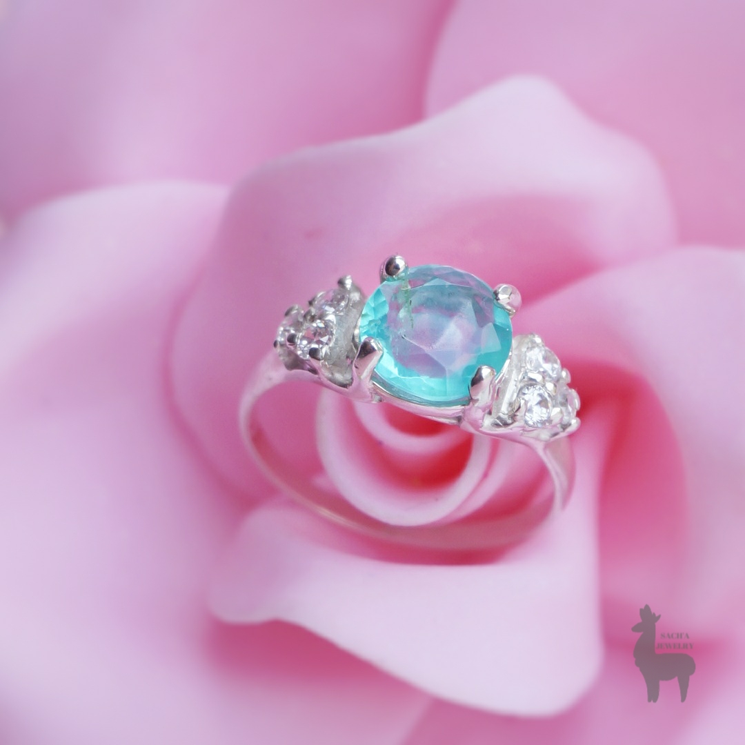 Anillo Caribean Ocean en Plata 950 con Ópalo Andino & Topacios Blancos - Imagen 3