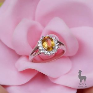 Anillo Lady Di en Plata 950 con Citrino & Topacios Blancos