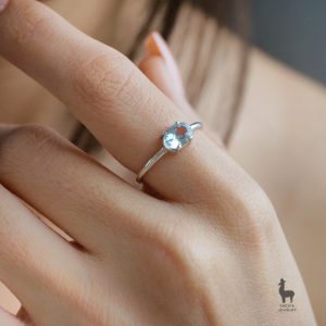 Anillo Solitario Aguamarina en Plata 950