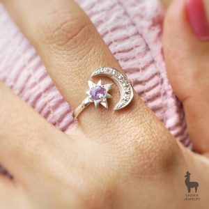 Anillo Moon Light Night en Plata 950 con Amatista & Topacios Blancos