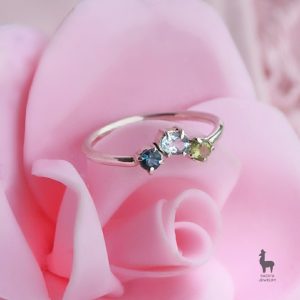 Anillo en Plata 950 con Aguamarina, Topacio London Blue & Peridoto