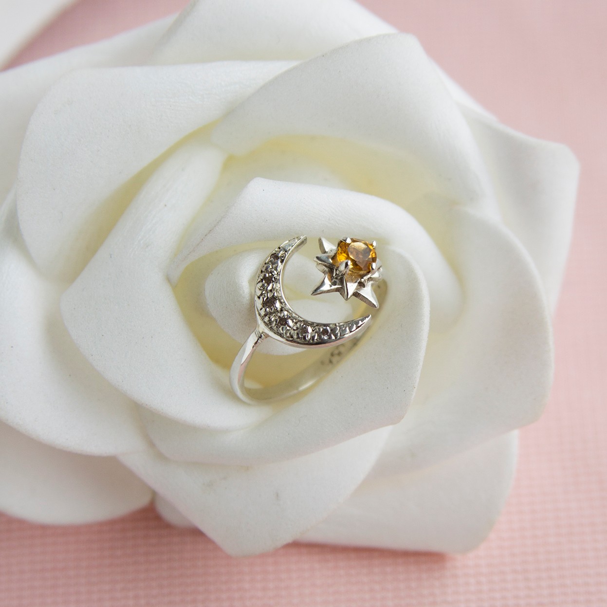Anillo Moon Light Night en Plata 950 con Citrino & Topacios Blancos - Imagen 2
