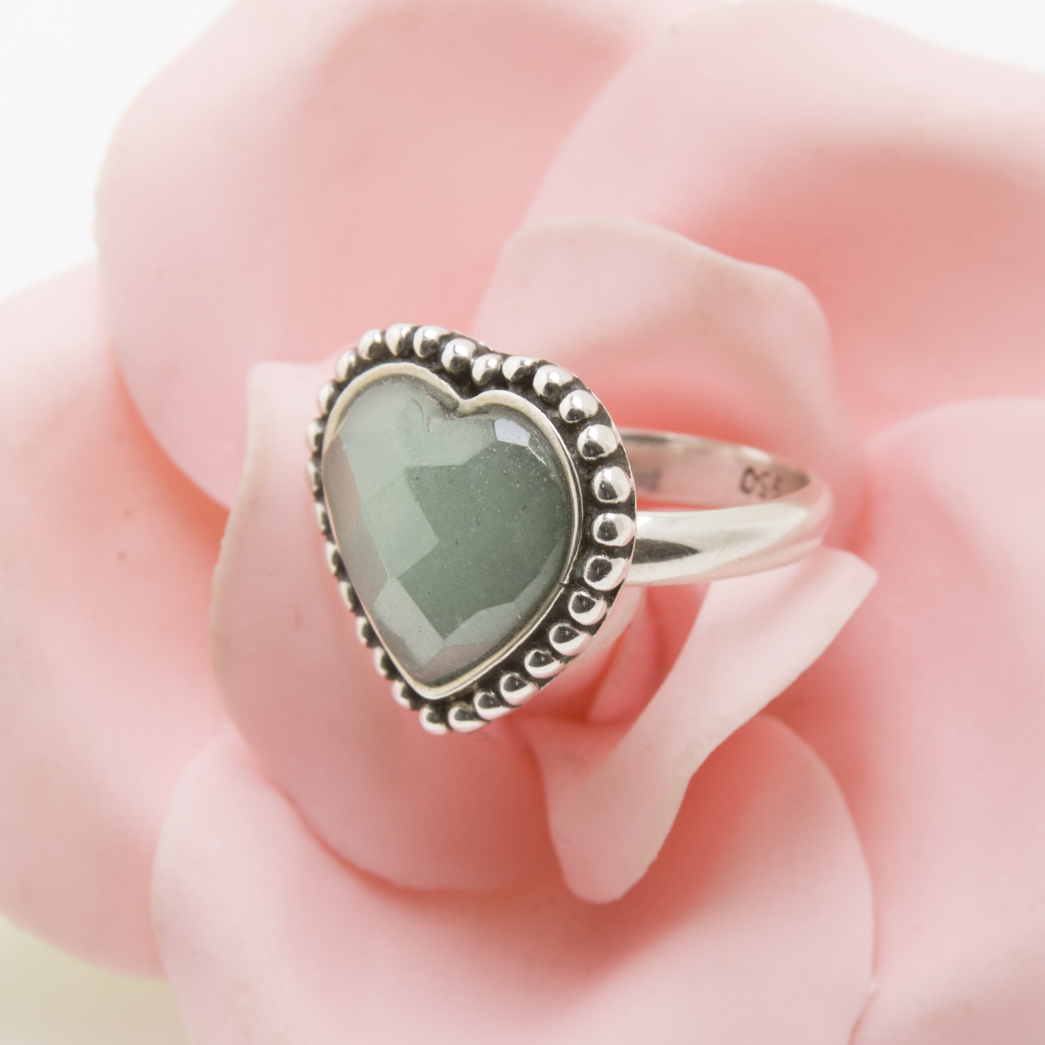 Anillo Green Heart de Plata 950 con Jade Verde - Imagen 3