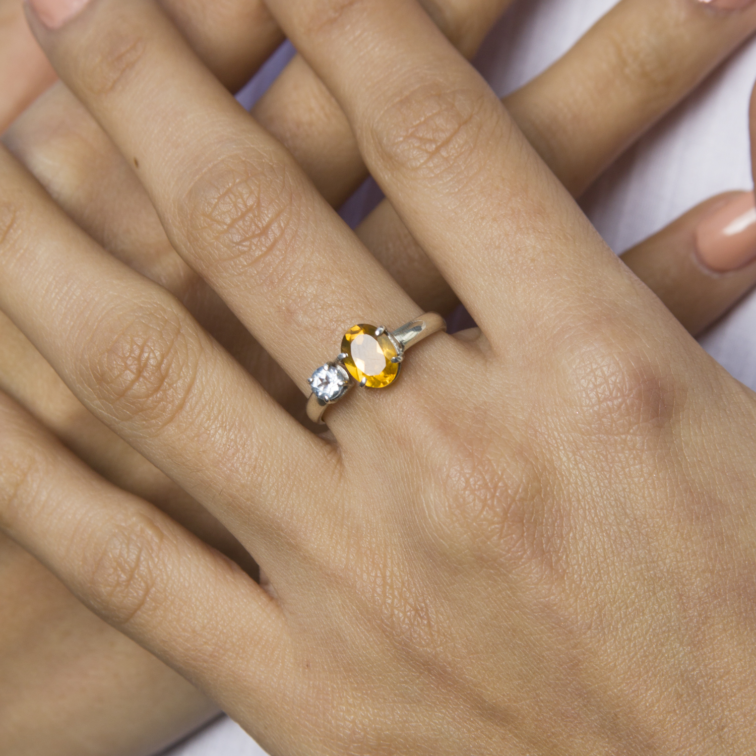 Anillo en Plata 950 con Citrino & Topacio Blue Sky - Imagen 3