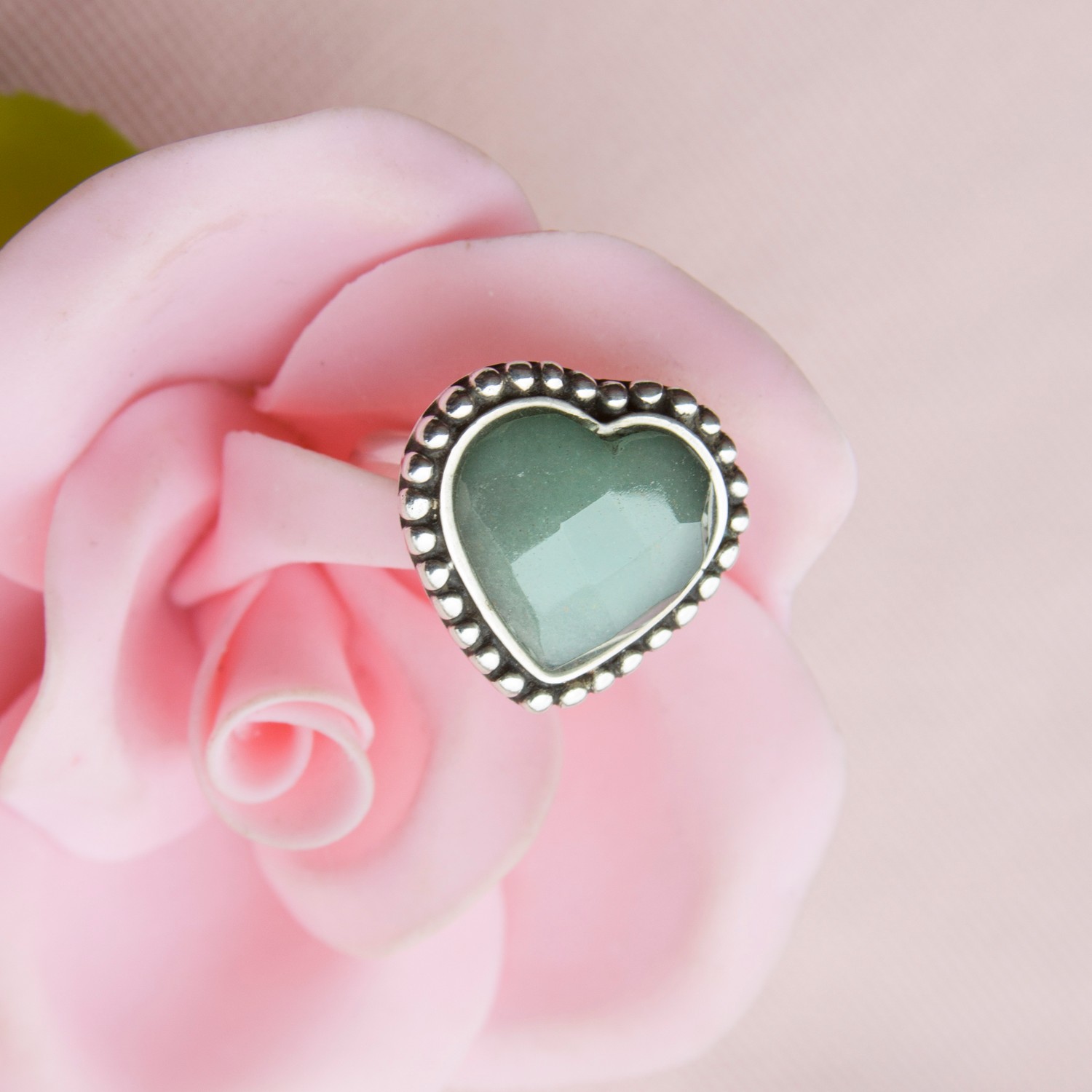 Anillo Green Heart de Plata 950 con Jade Verde - Imagen 4