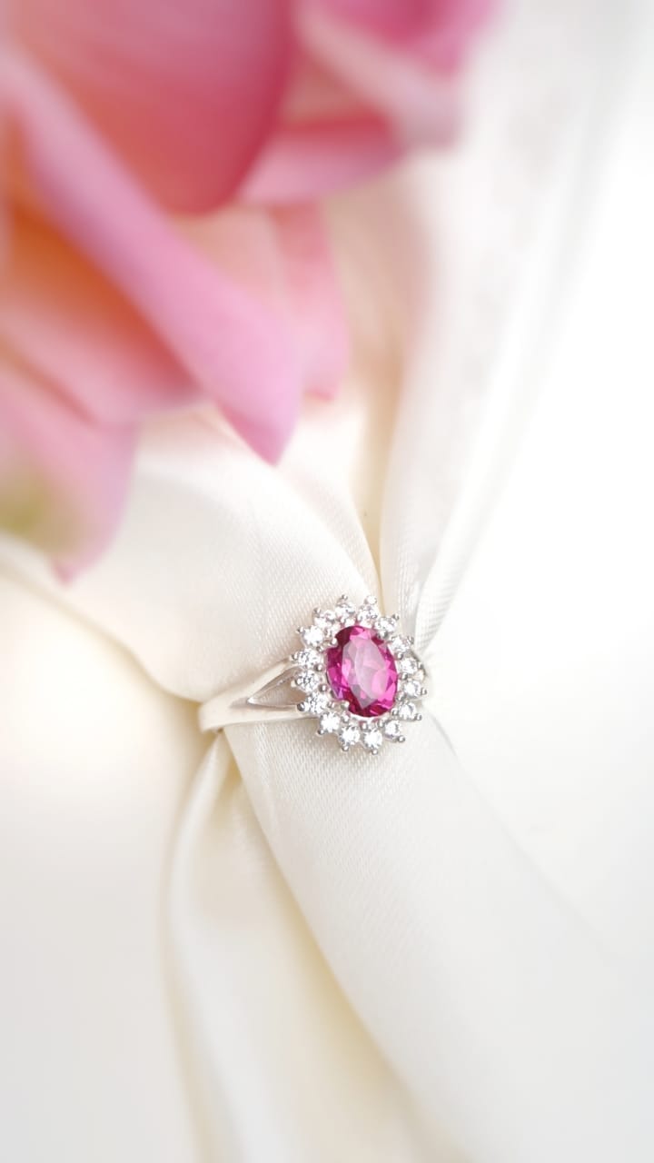 Anillo Lady Di en Plata 950 con Topacio Rosa & Blancos