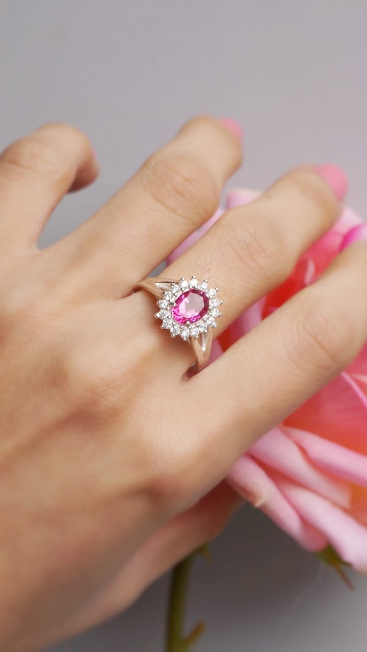 Anillo Lady Di en Plata 950 con Topacio Rosa & Blancos - Imagen 3