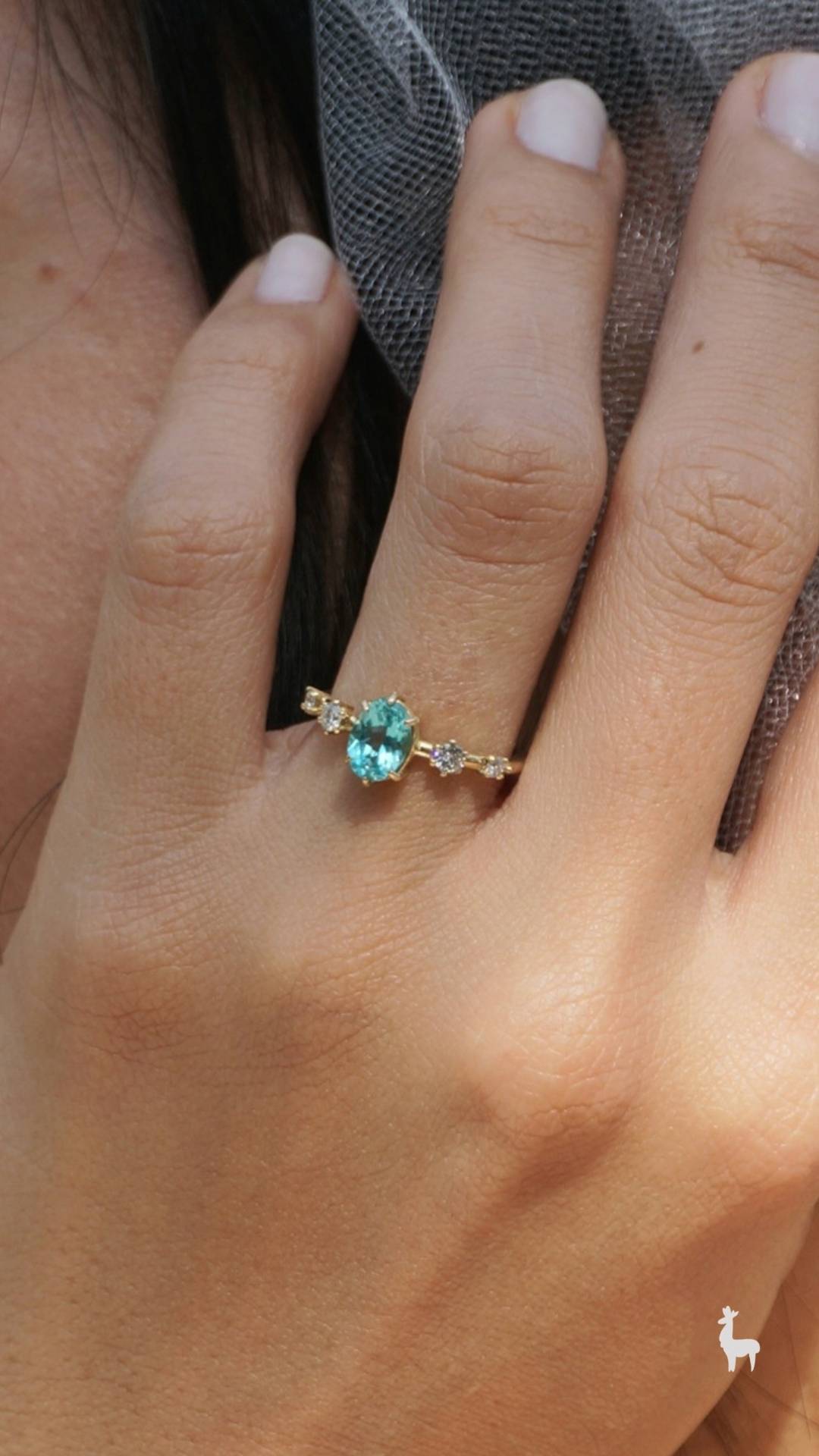 Anillo Sky Aruba con Apatita Paraiba & Diamantes - Imagen 2